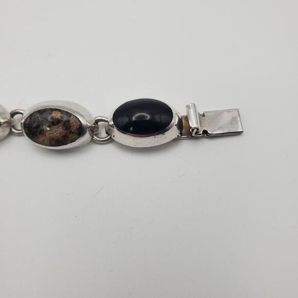 Vintage Taxco Mexico 925 Sterling Silver Multi Gemstone Bracelet 7 Inch 8 Gems - Picture 3 of 11